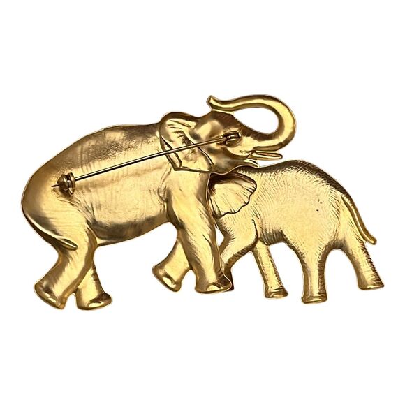 Vintage Pin Brooch Elephants Mom & Child Gold Tone 11Y - Picture 2 of 4